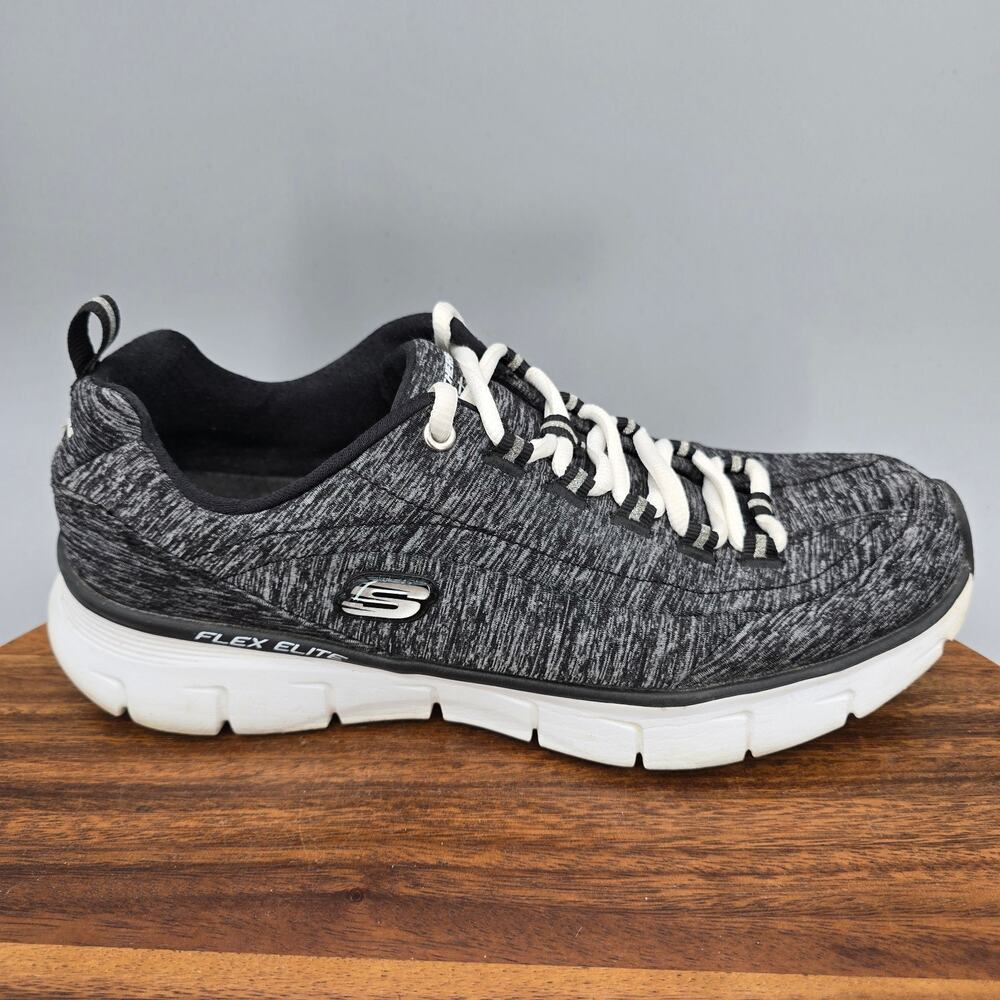 Skechers Elite Shoes Womens 9.5 Black White Gray Athletic Walking Sneakers
